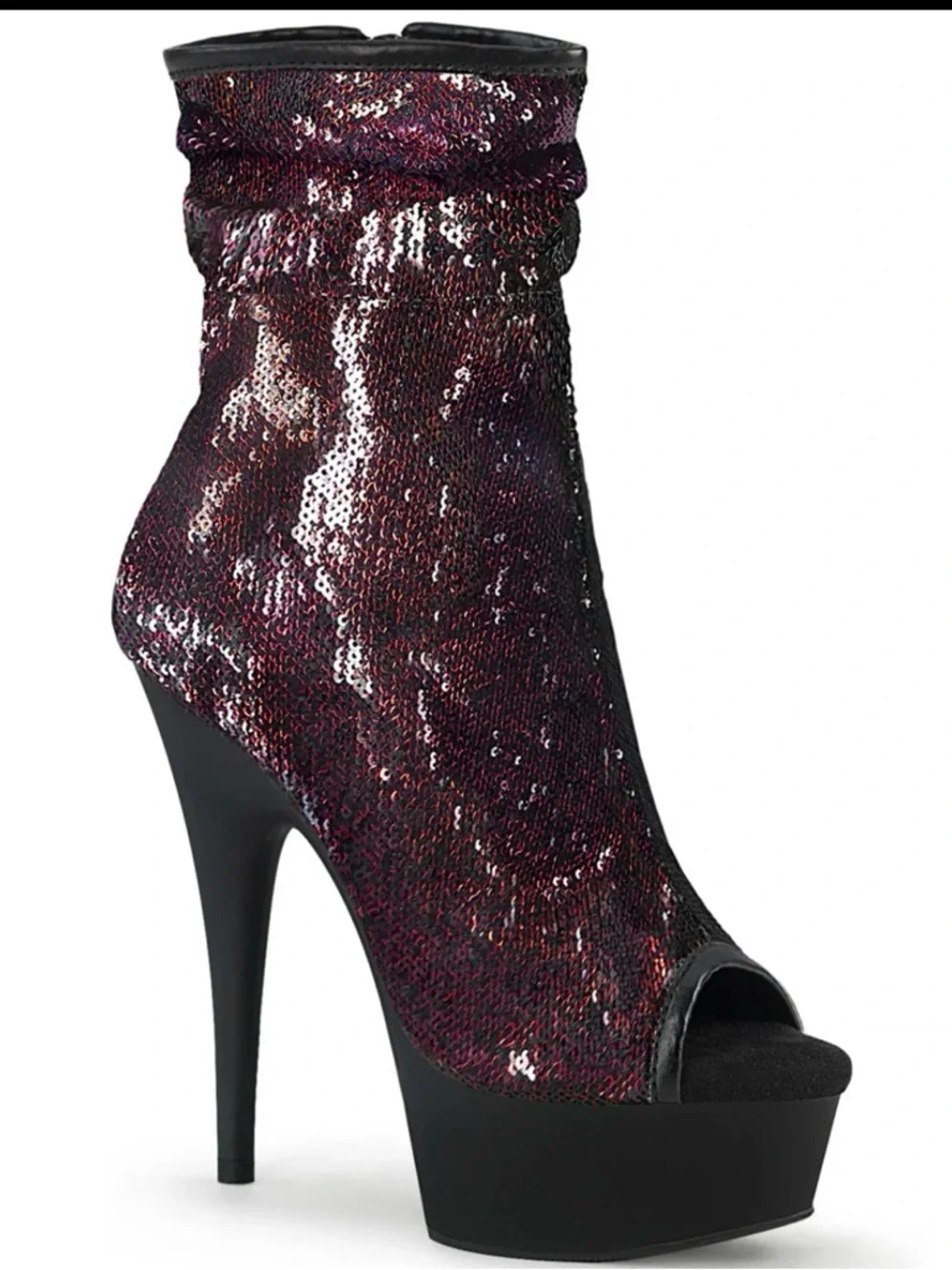 Pleaser Delight-1008SQ Burgundy Sequin Peep Toe Heels 9